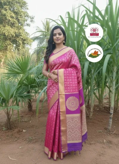 Pink & Purple Kanjivaram Brocade Silk Saree