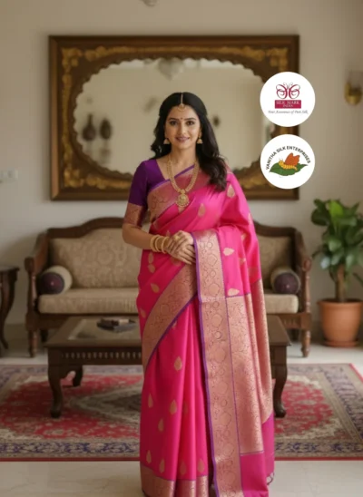 Pink & Purple Kanjivaram Silk Saree