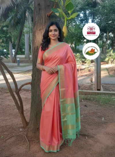 Peach & Mint Green Soft Mysore Silk Saree