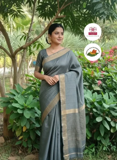 Smoky Grey Handloom Elegance Corporate Wear Saree