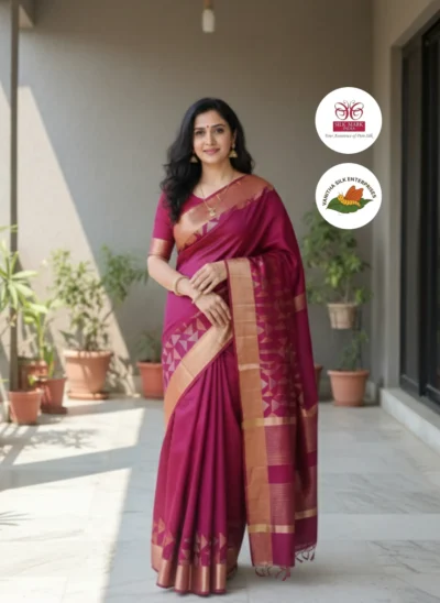 Rani Pink Kerala Kasavu Silk Saree