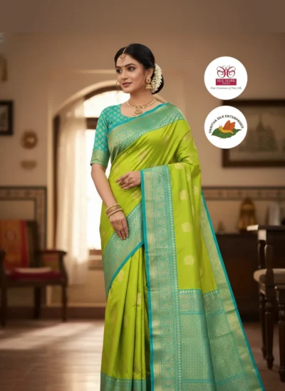 Vibrant Green Elegance Silk Saree