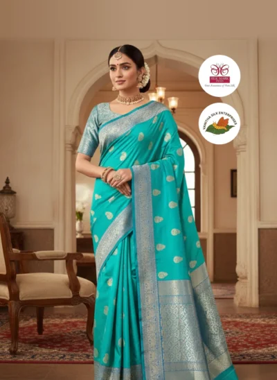 Turquoise Elegance Silk Saree