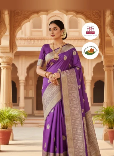 Regal Purple Silk Saree with Intricate Zari Border