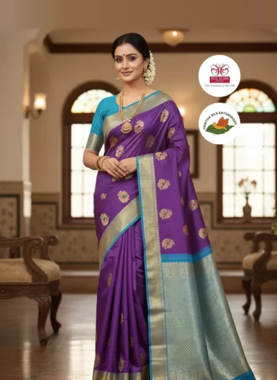 Regal Purple Silk Saree with Intricate Gold Accents