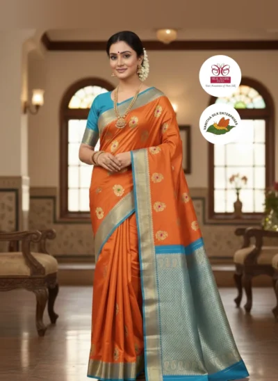 Elegant Silk Saree with Floral Embroidery