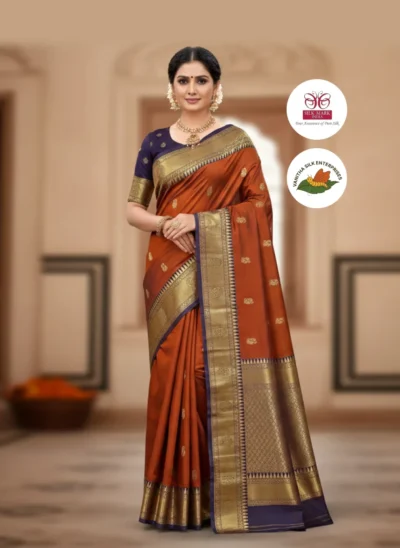 Elegance in Ember: Classic Silk Saree