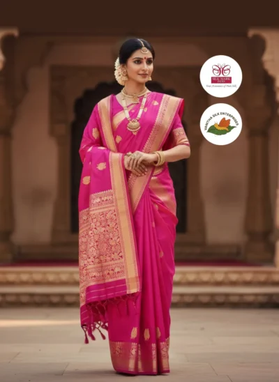 Radiant Pink Silk Saree with Zari Accents