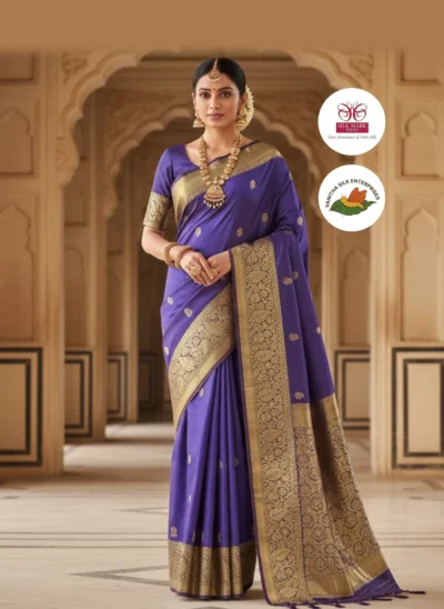 Royal Elegance: Silk Sari in Majestic Purple