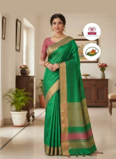 Emerald Elegance: Pure Silk Saree